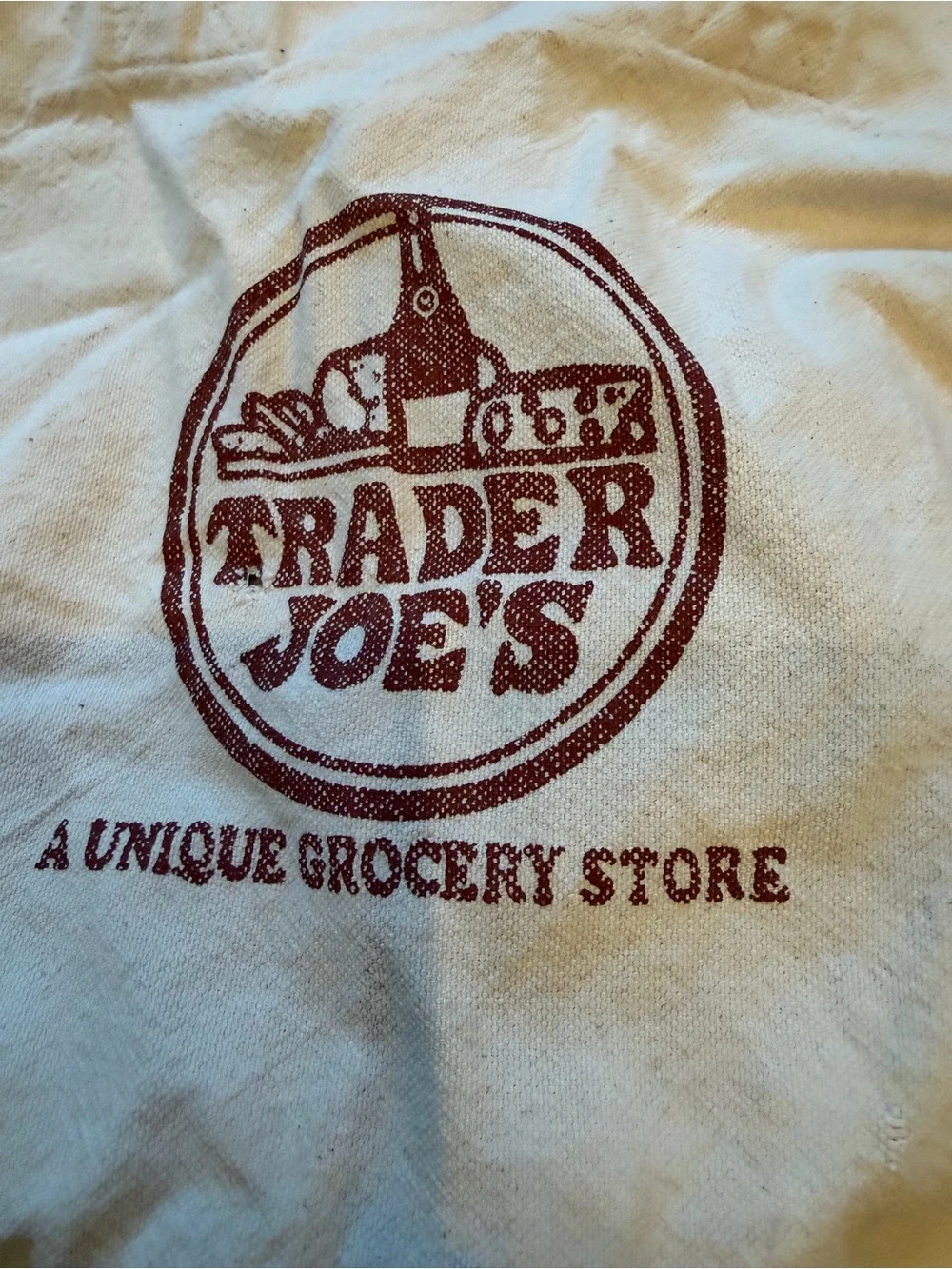 RARE OG Vintage Trader Joe's Canvas Tote Bag in Off-White with Burgundy Logo